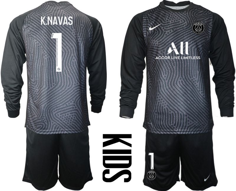 Youth 2020-2021 club Paris St German black long sleeve goalkeeper #1 Soccer Jerseys->paris st german jersey->Soccer Club Jersey